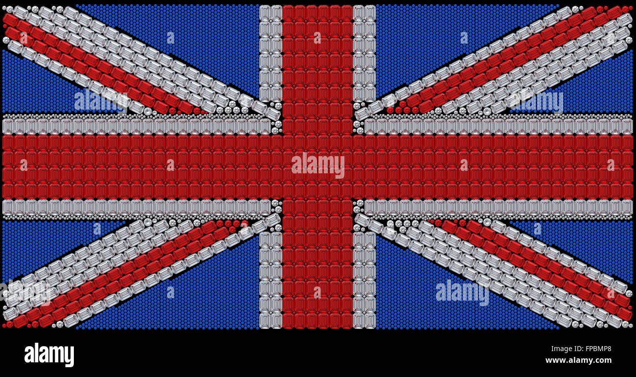Great Britain Flag (Union Jack) assembled of diamonds. Over black. Extralarge resolution. Other gems are in my portfolio. Stock Photo