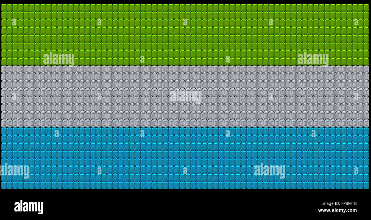 Sierra Leone flag assembled of diamonds. Over black. Extralarge resolution. Other gems are in my portfolio Stock Photo