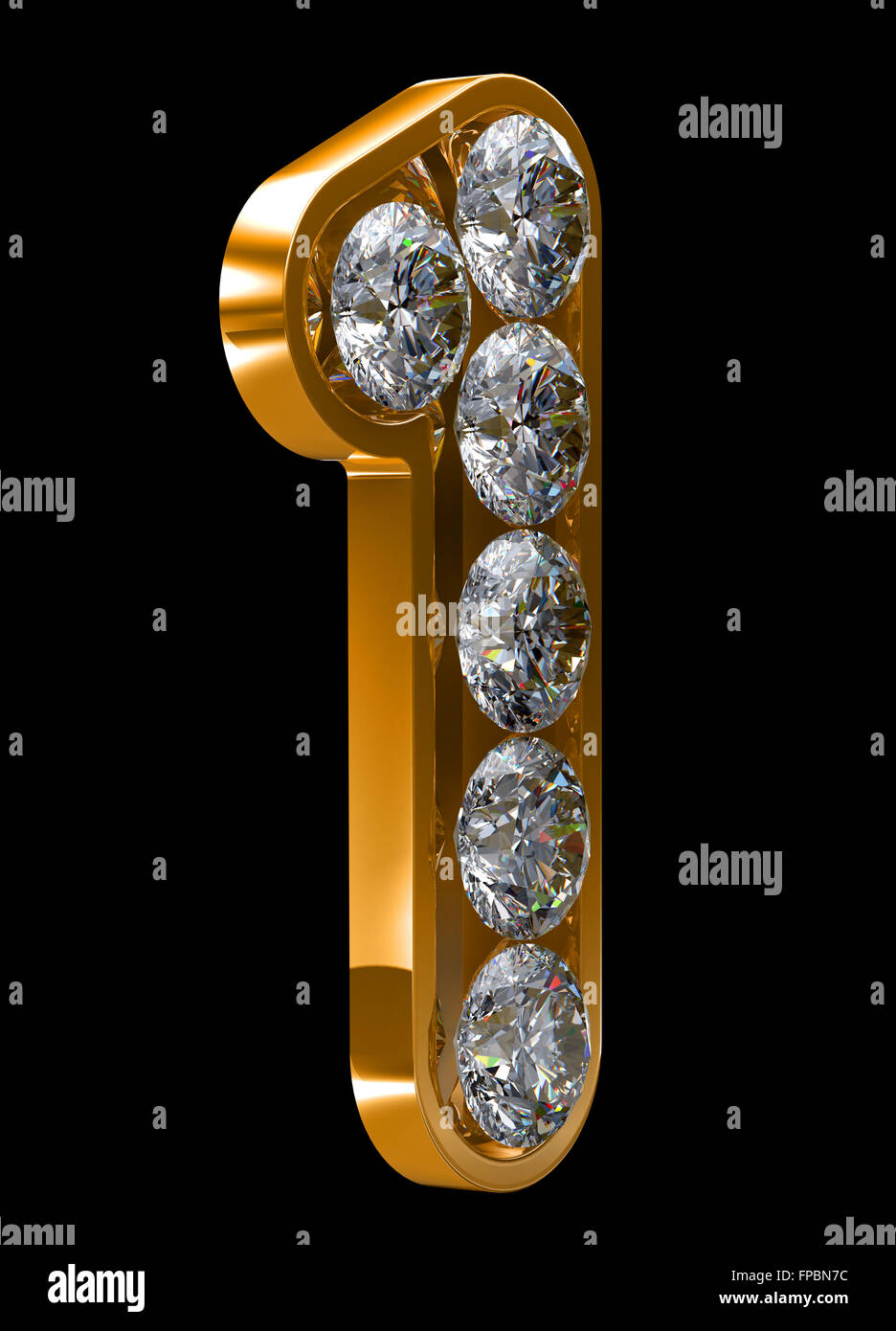 Golden 1 numeral incrusted with diamonds. Other numbers are in my portfolio Stock Photo