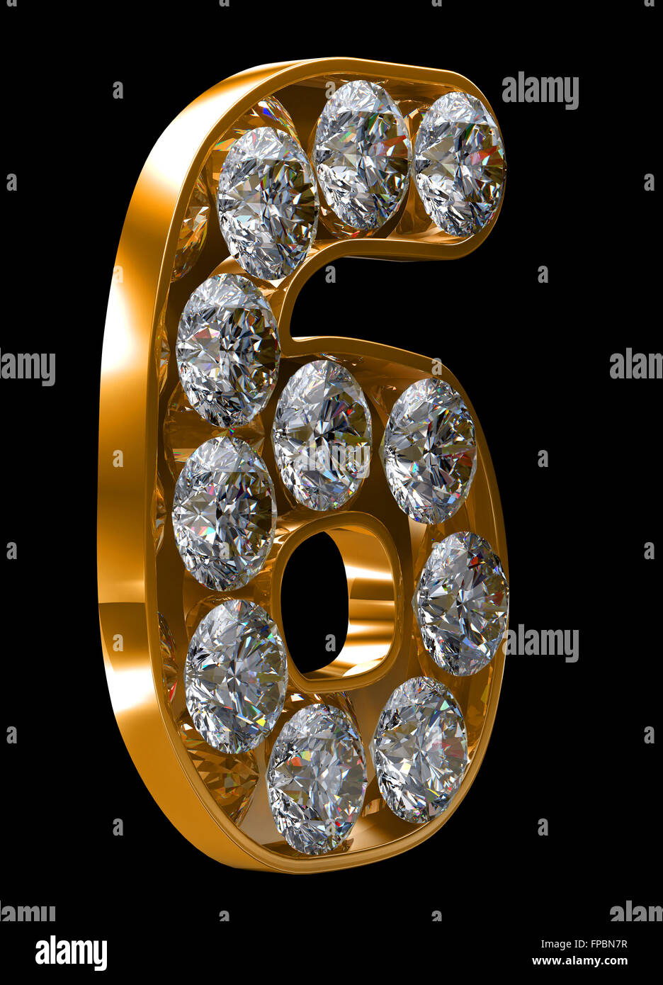 Golden 6 numeral incrusted with diamonds. Other numbers are in my portfolio Stock Photo