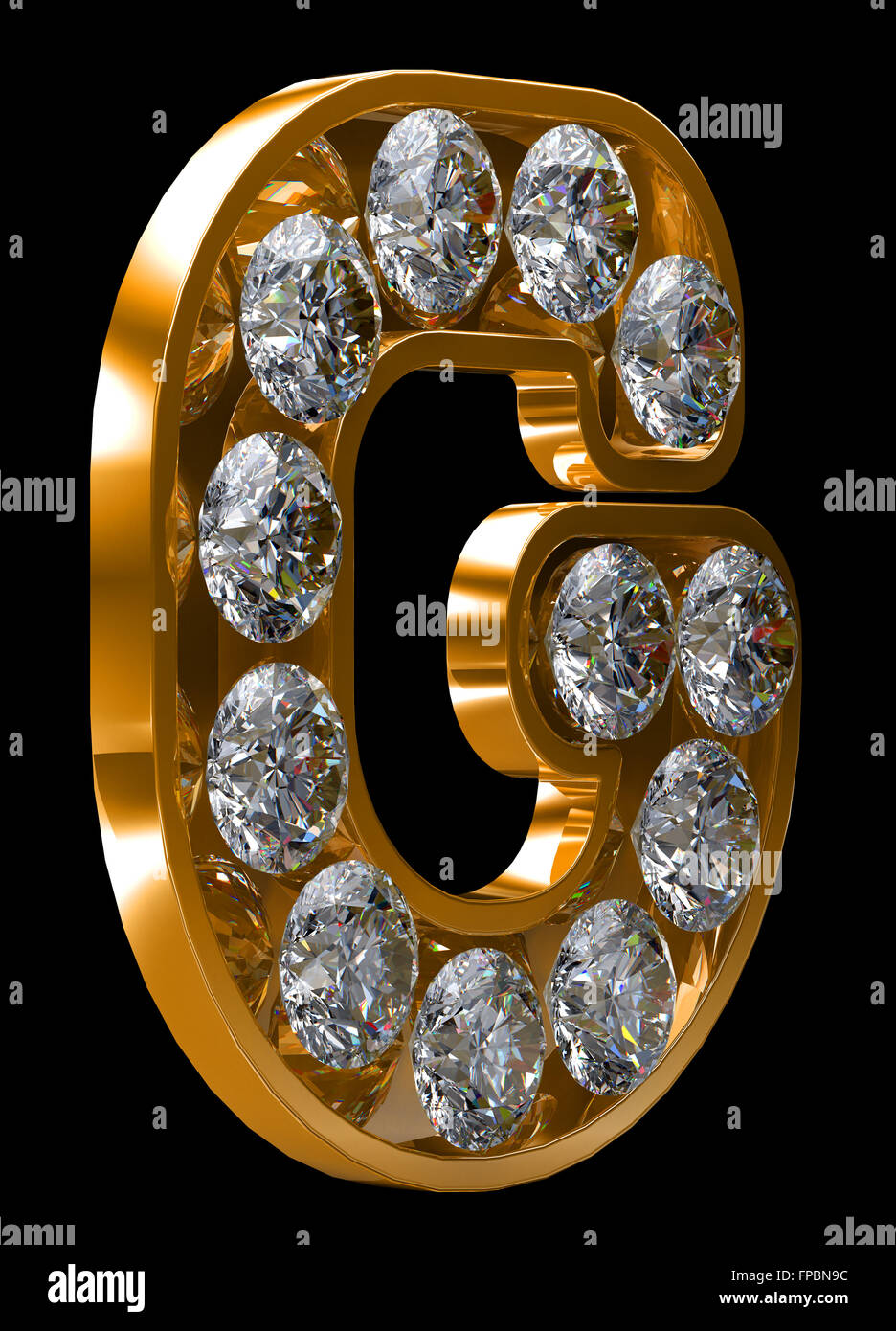 Golden G letter incrusted with diamonds. Other characters are in my portfolio Stock Photo