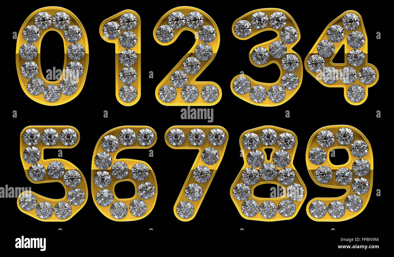 Golden 0 - 9 numerals incrusted with diamonds. Other numbers are in my portfolio Stock Photo