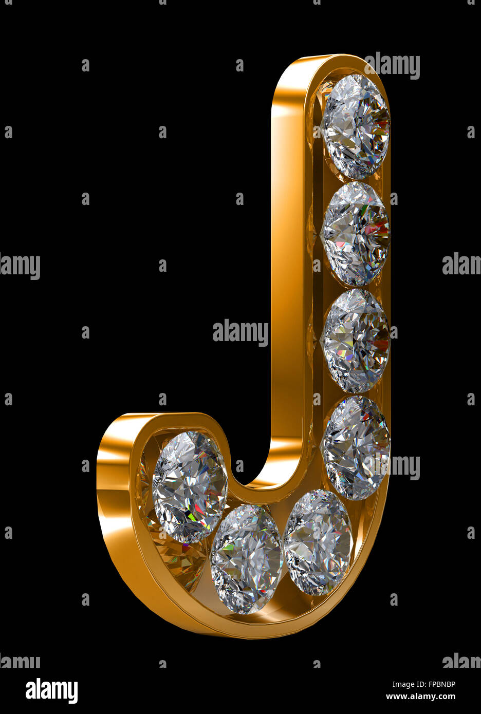 Golden J letter incrusted with diamonds. Other characters are in my portfolio Stock Photo