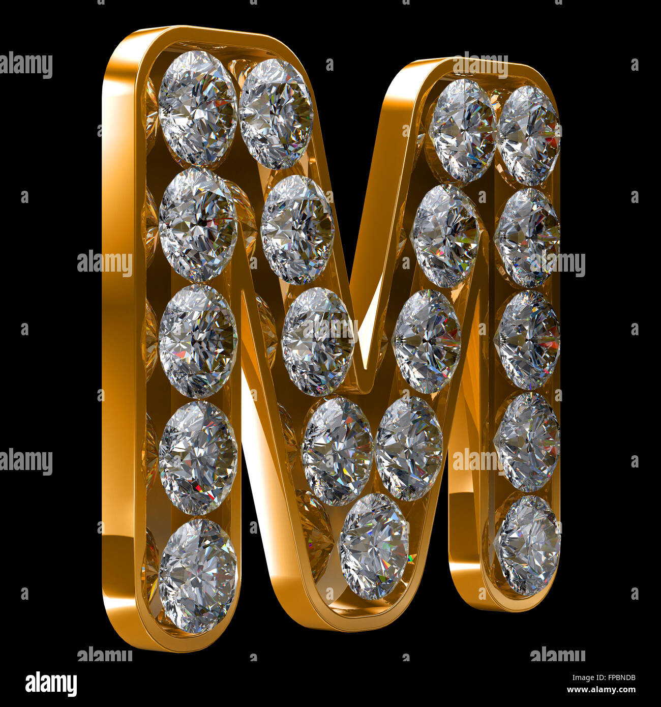 Golden M letter incrusted with diamonds. Other characters are in my portfolio Stock Photo