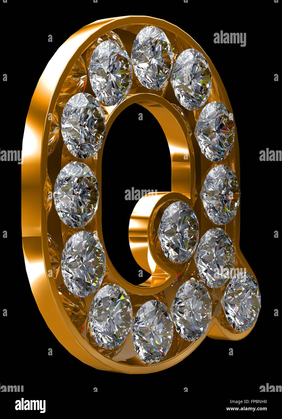 Golden Q letter incrusted with diamonds. Other characters are in my portfolio Stock Photo