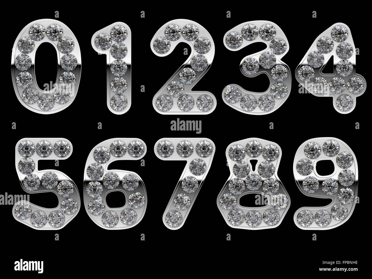Silver 0 - 9 numerals incrusted with diamonds. Other numbers are in my portfolio Stock Photo