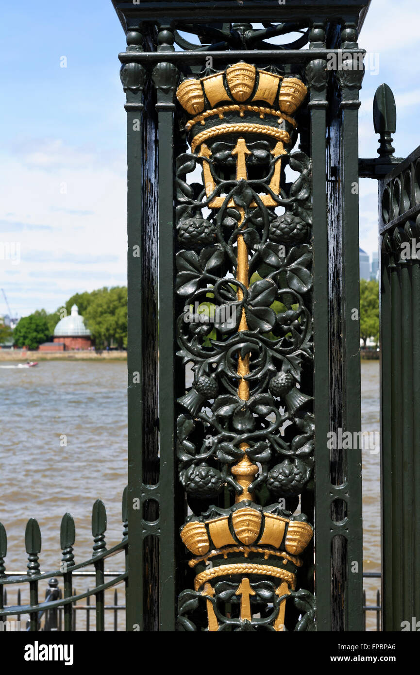 A decorative metal gate at the Royal Navy College in Greenwich, London, United Kingdom. Stock Photo