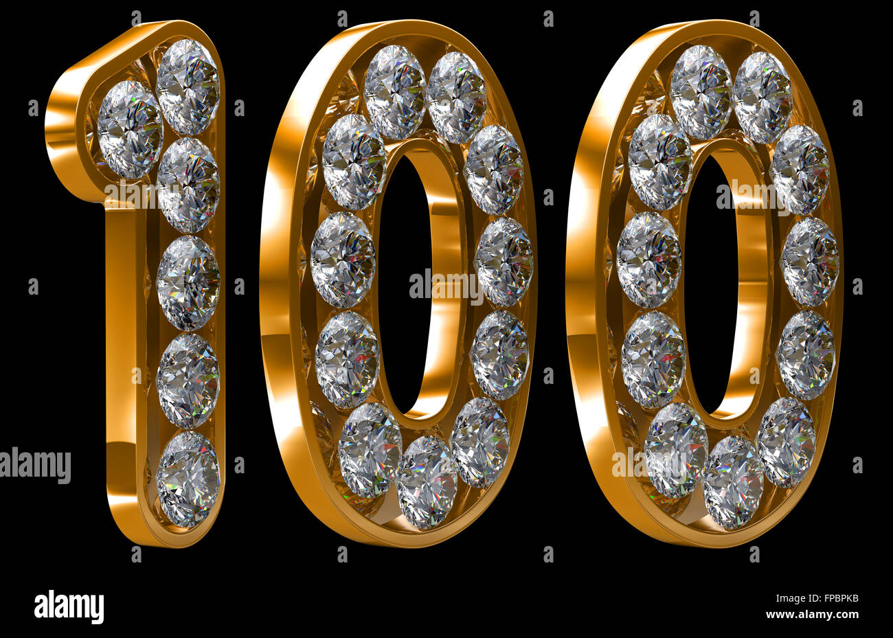 Golden 100 one hundred numeral incrusted with diamonds. Other numbers are in my portfolio Stock Photo