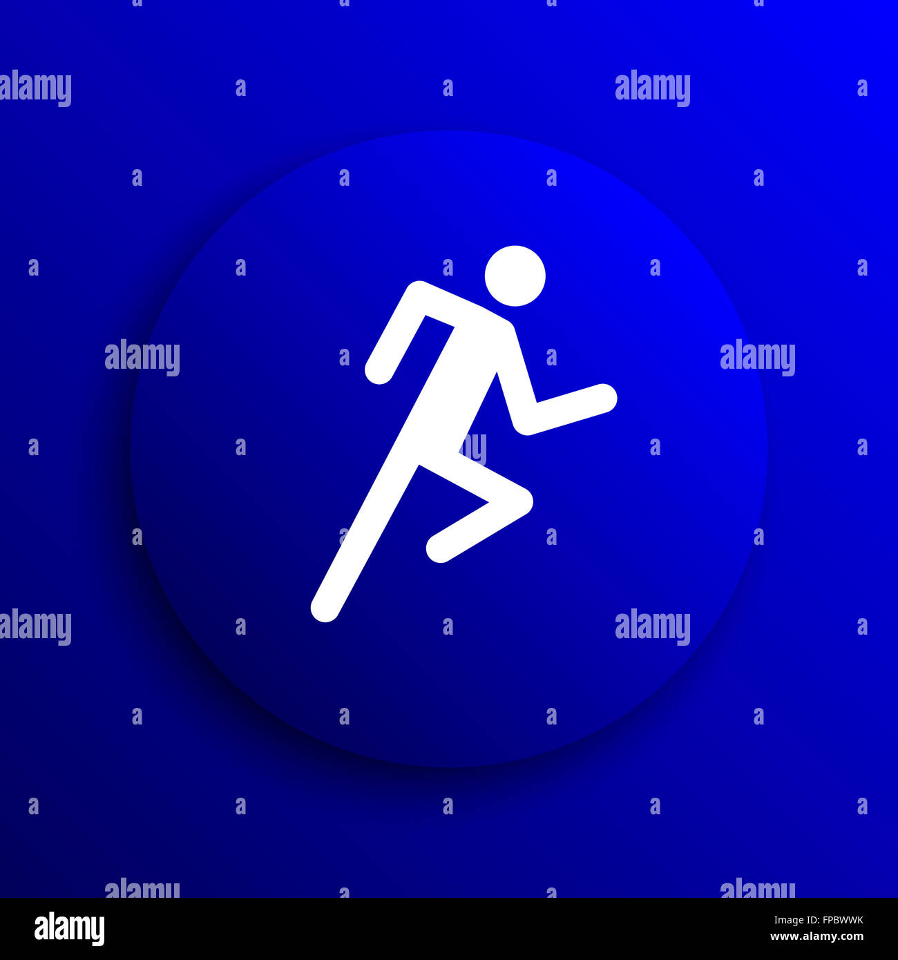 Running man icon. Internet button on blue background Stock Photo - Alamy