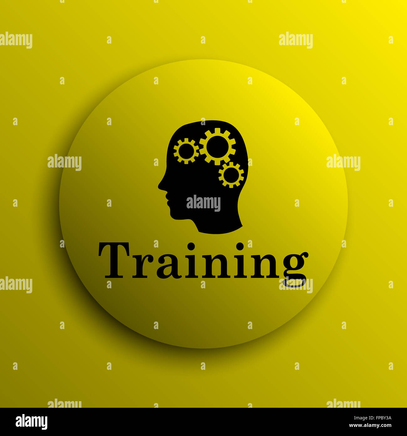 Training icon. Yellow internet button Stock Photo - Alamy
