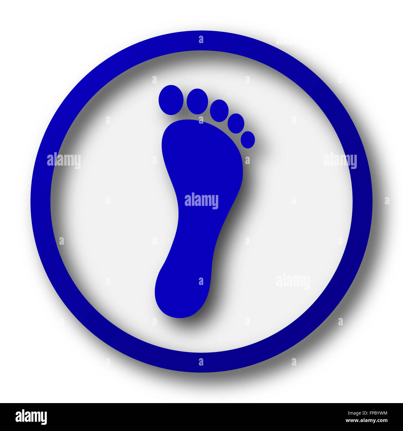 Foot print icon. Blue internet button on white background Stock Photo ...