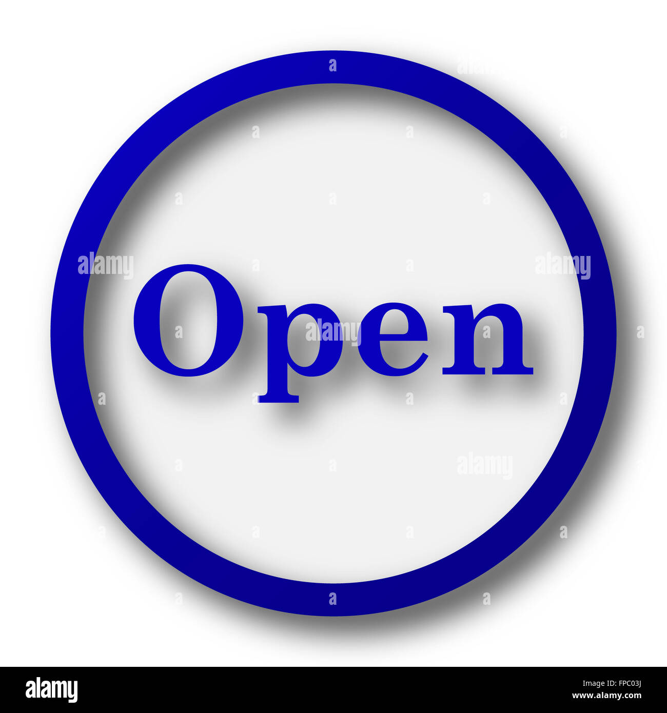 Open icon. Blue internet button on white background Stock Photo - Alamy