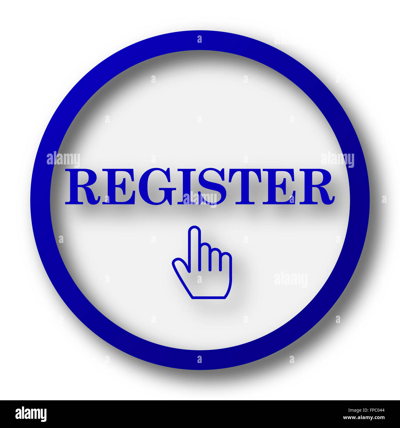 Register icon. Blue internet button on white background Stock Photo - Alamy