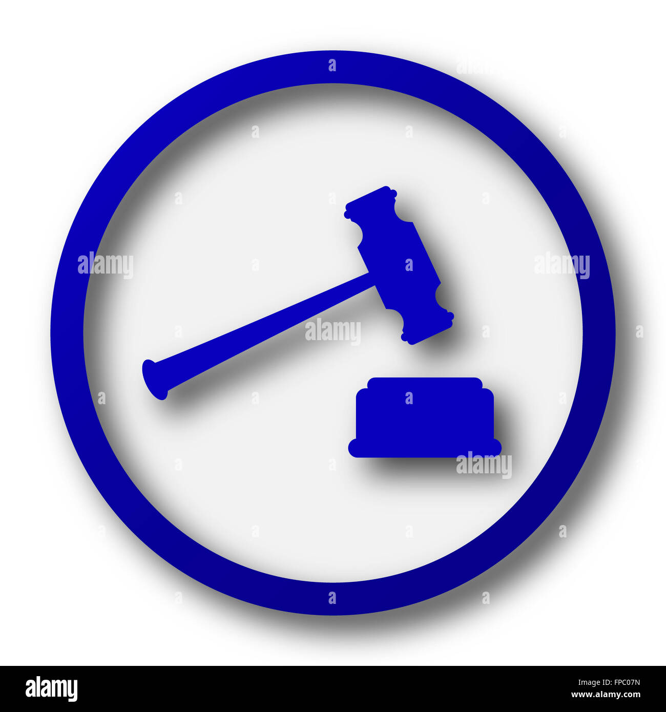 Judge hammer icon. Blue internet button on white background Stock Photo ...