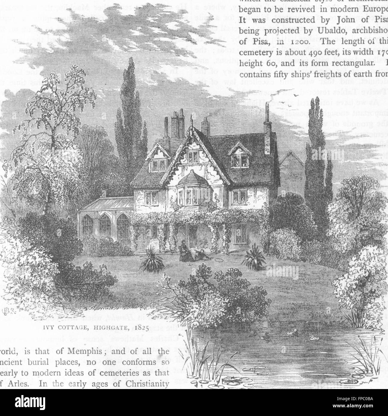 LONDON: Highgate: Ivy Cottage, 1825, antique print 1880 Stock Photo