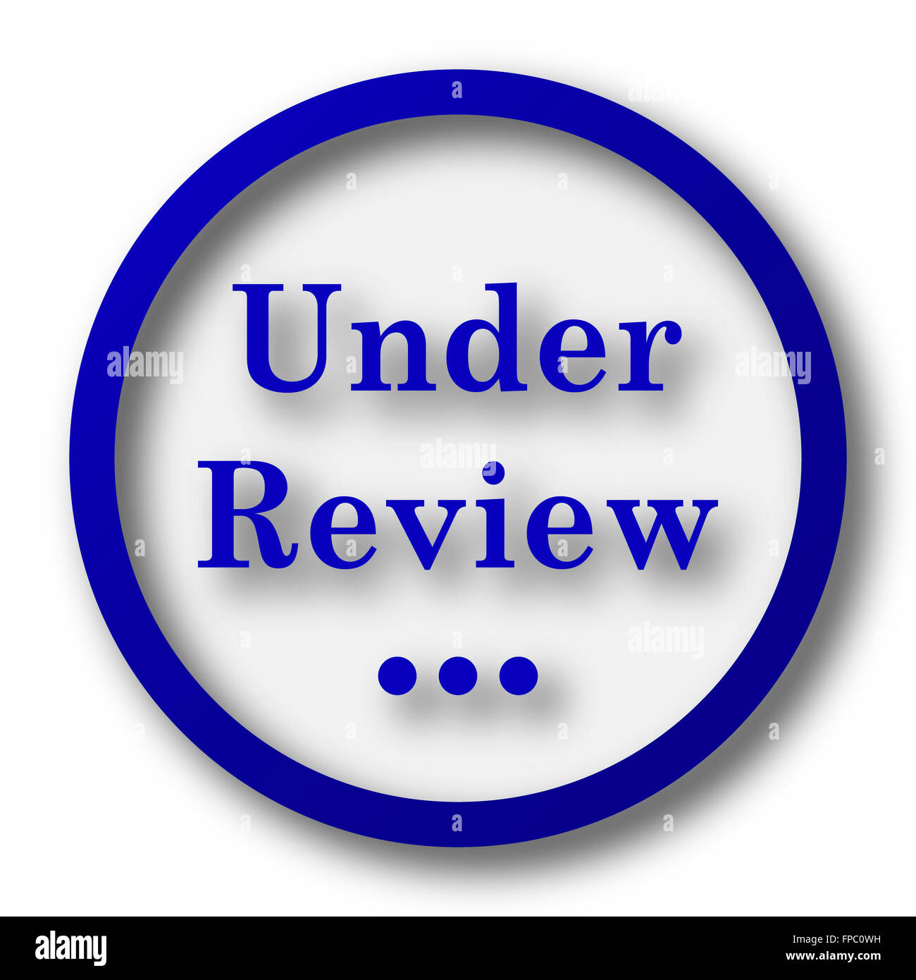 Under review icon. Blue internet button on white background Stock Photo ...