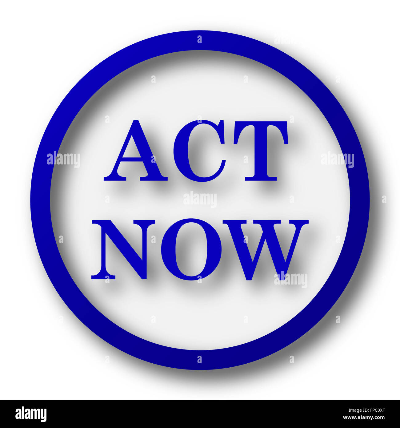 Act now icon. Blue internet button on white background Stock Photo - Alamy