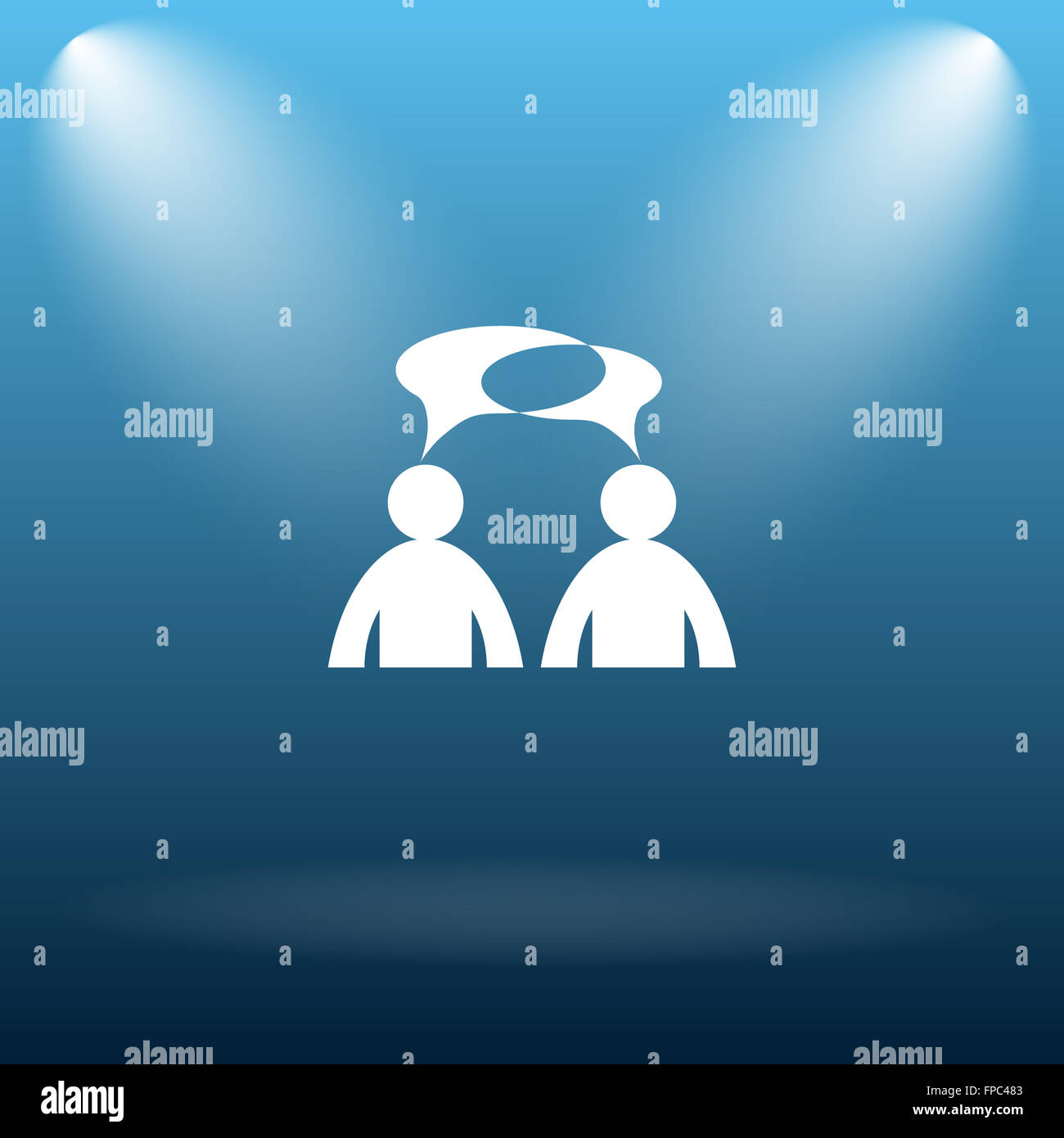 Comments icon. Internet button on blue background. - men with bubbles ...