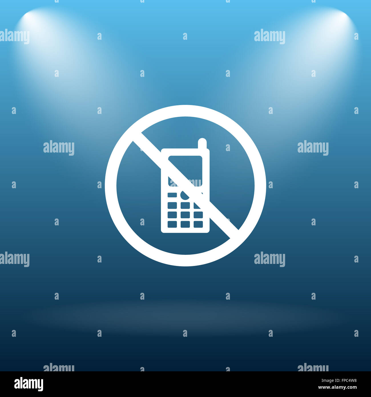 Mobile phone restricted icon. Internet button on blue background Stock ...