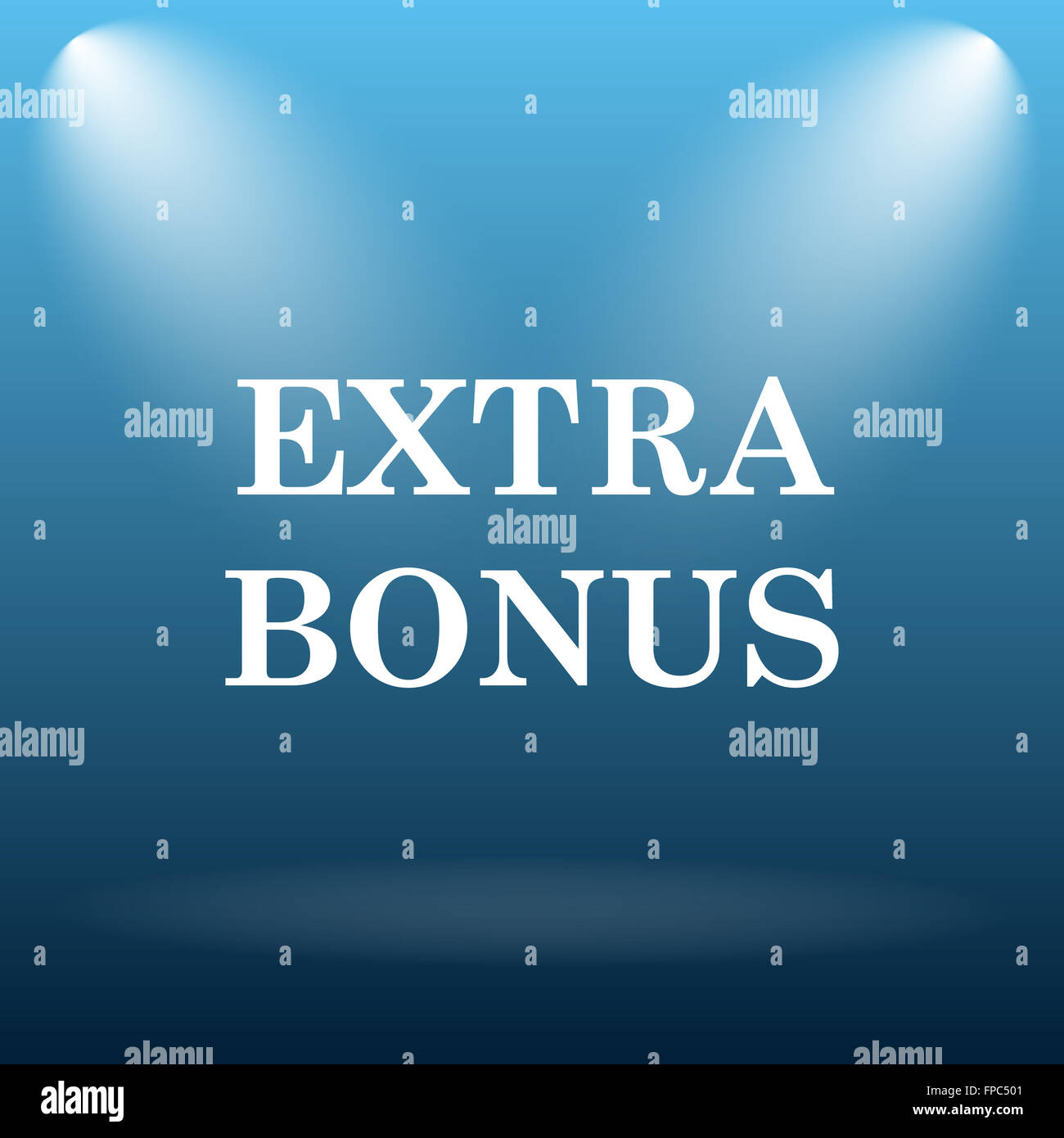 Extra bonus icon. Internet button on blue background Stock Photo - Alamy