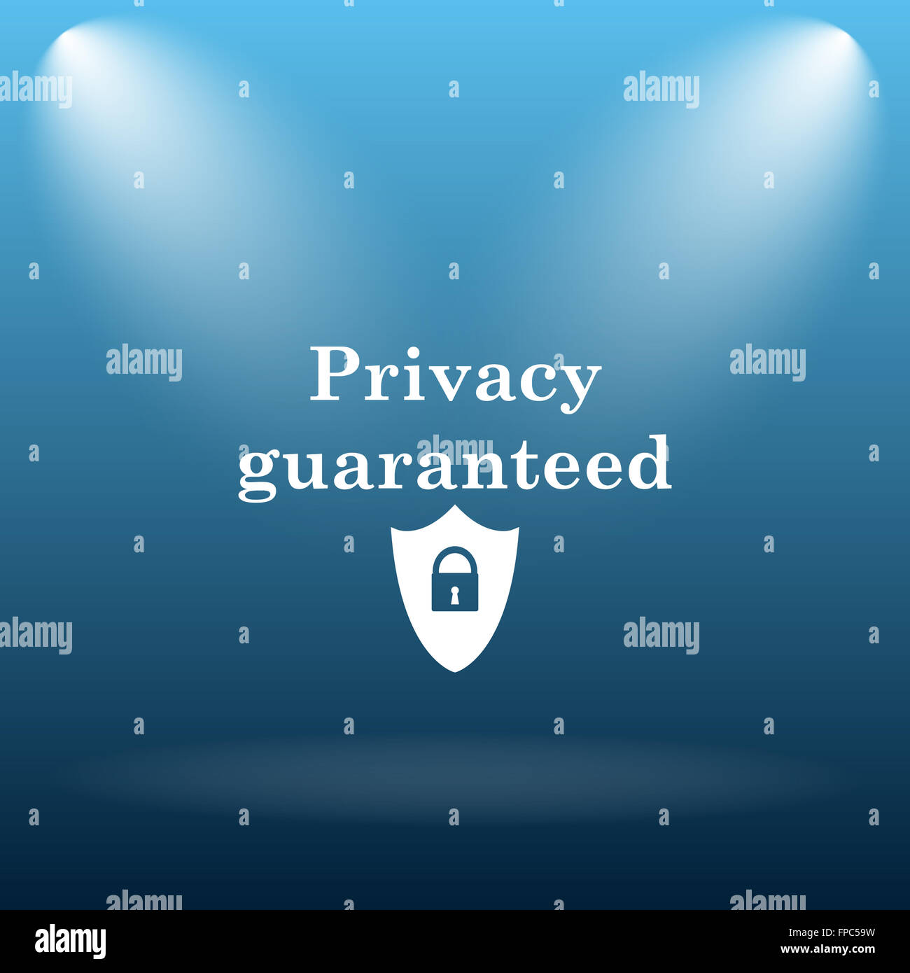 Privacy guaranteed icon. Internet button on blue background Stock Photo ...