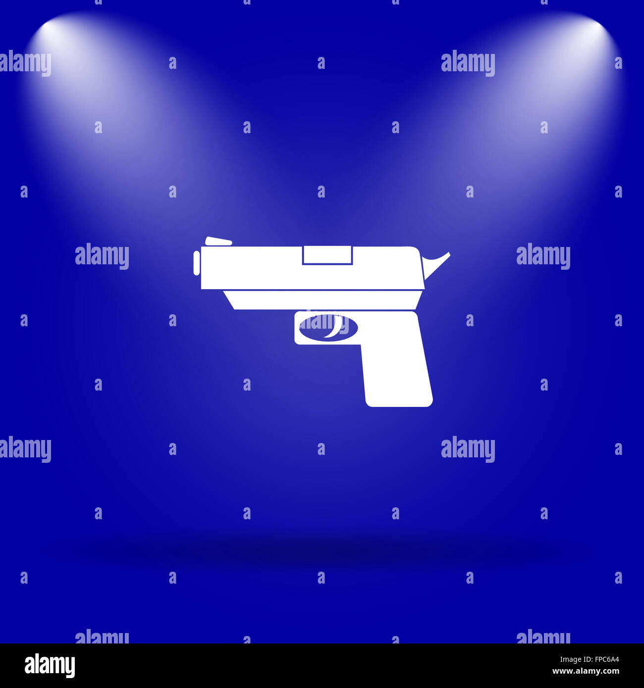 Gun icon. Flat icon on blue background Stock Photo - Alamy
