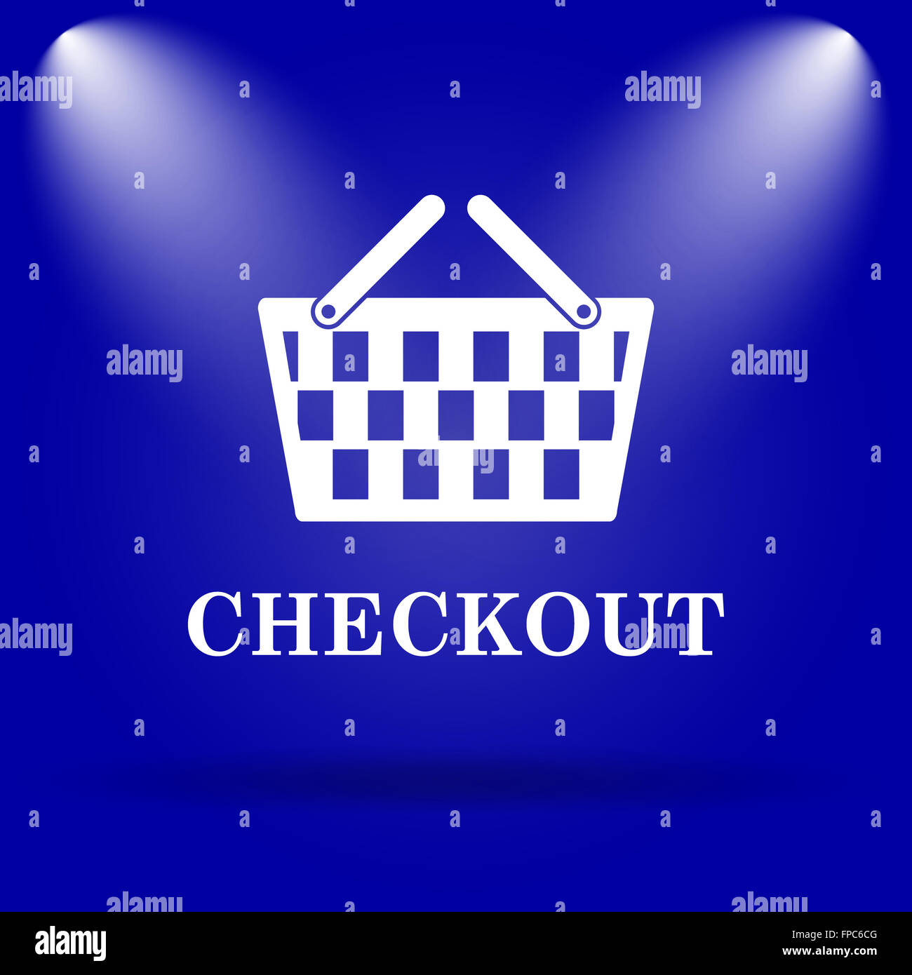 Checkout icon. Flat icon on blue background Stock Photo - Alamy