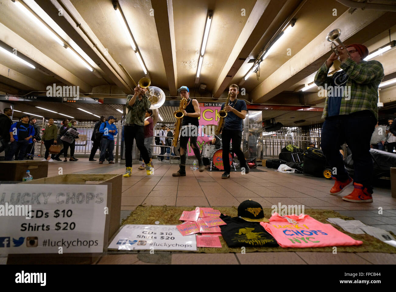 A brass band performing in 34th street Herald Square subway station