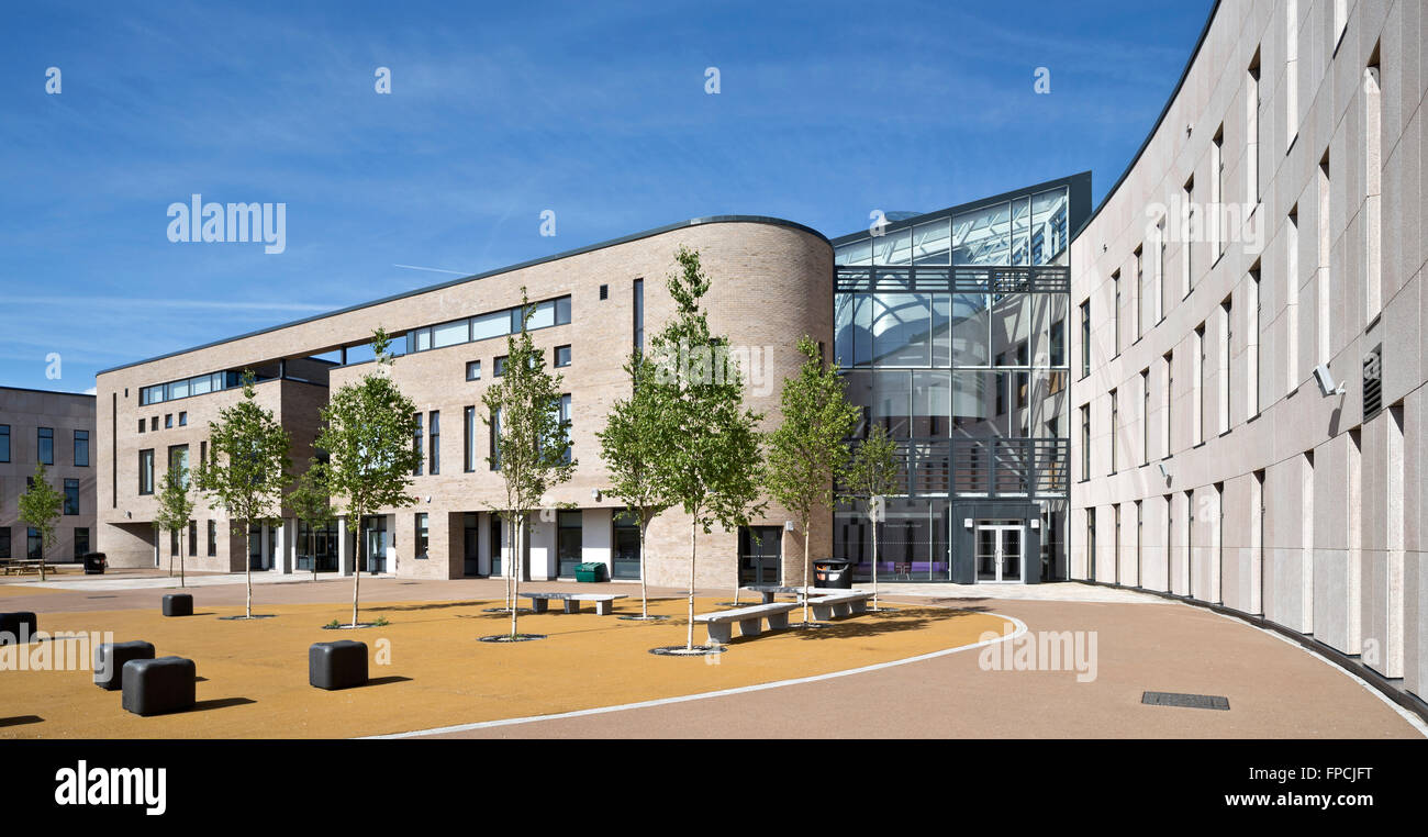 A computer generated image of the outside of Port Glasgow Shared Campus school. Stock Photo