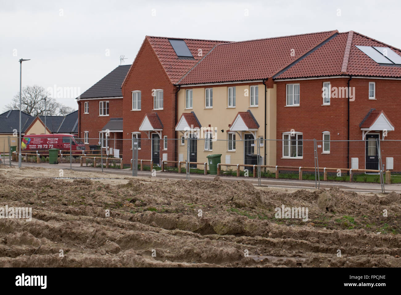 New Housing development. Greenfield site. Hoveton. Wroxham. East Anglia. Broadland. East Anglia. England. Stock Photo