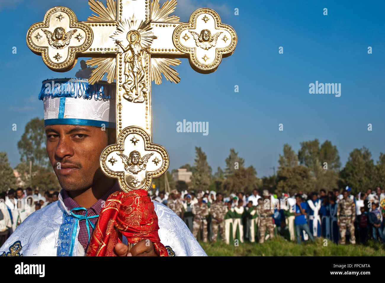 A deacon is participating at the Timkat festival ( i.e. the Epiphany in the Ethiopian church) Stock Photo