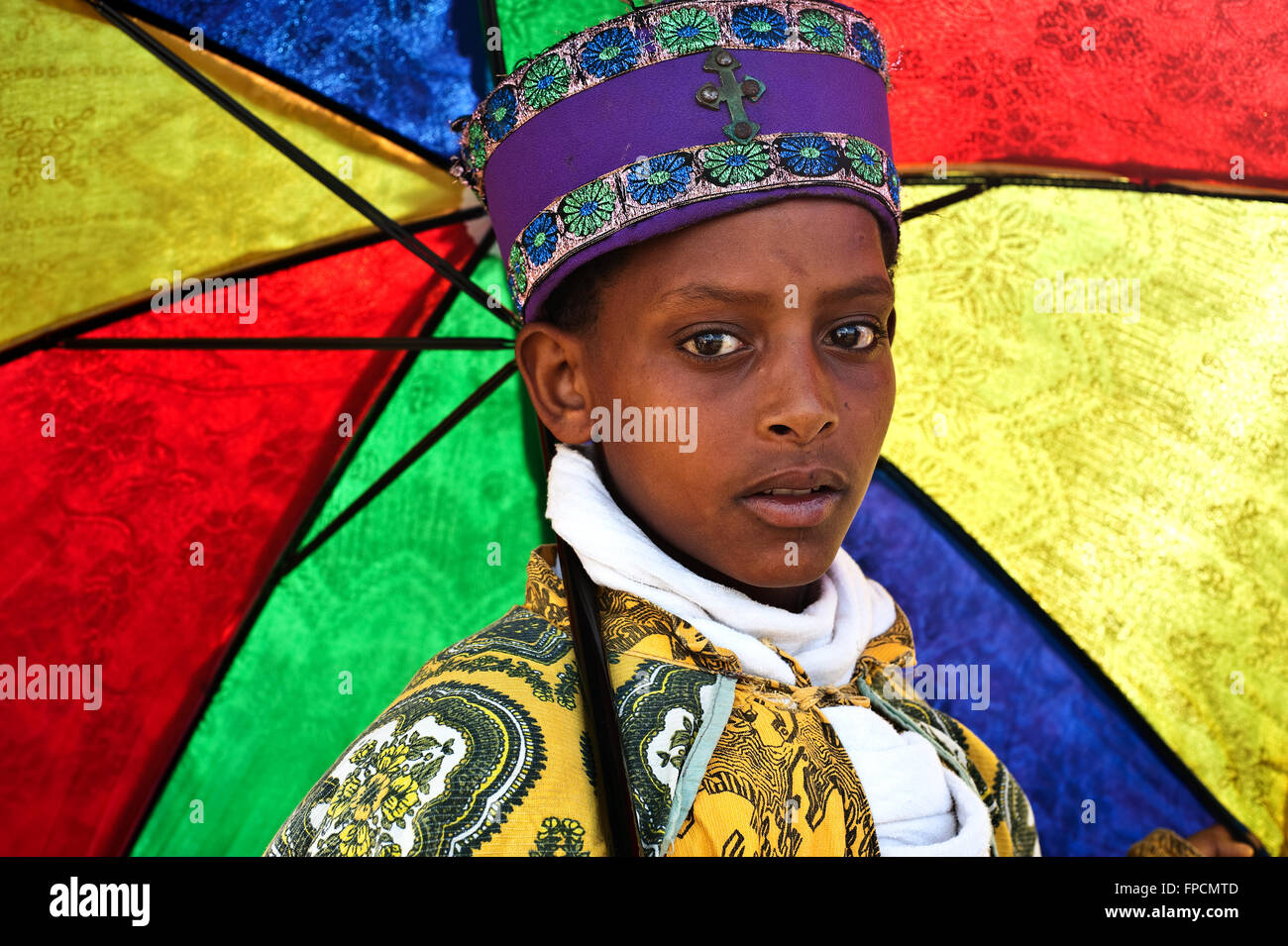 Christian boy participating at the Timkat festival ( Ethiopia) Stock Photo