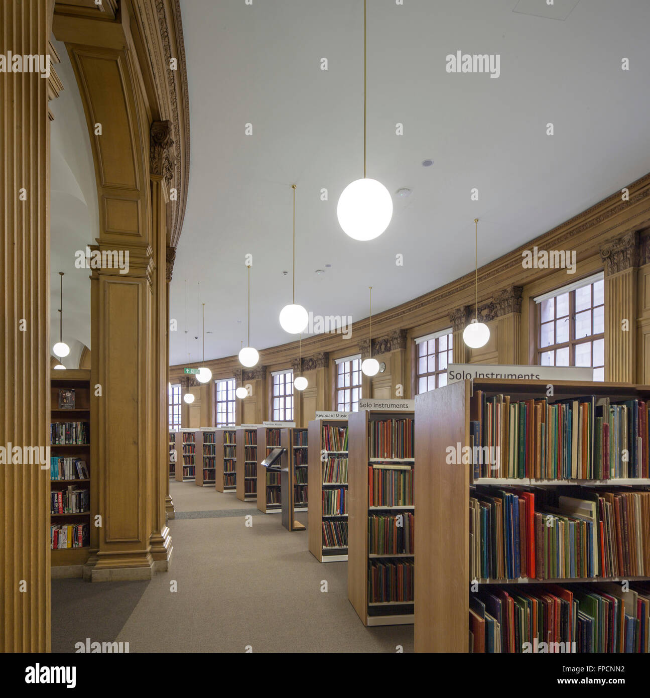 An interior view of a large modern building, The Manchester Central Library. Stock Photo