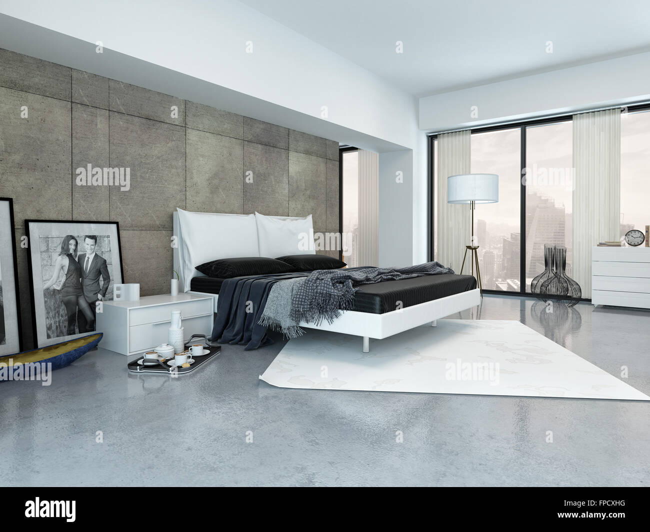 Modern Bedroom Interior With A Double Divan Bed Paneled