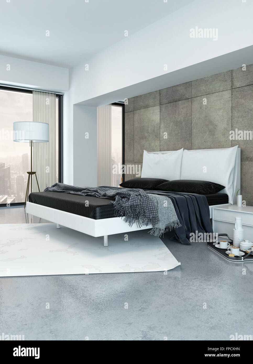 Modern Bedroom Interior With A Double Divan Bed Paneled