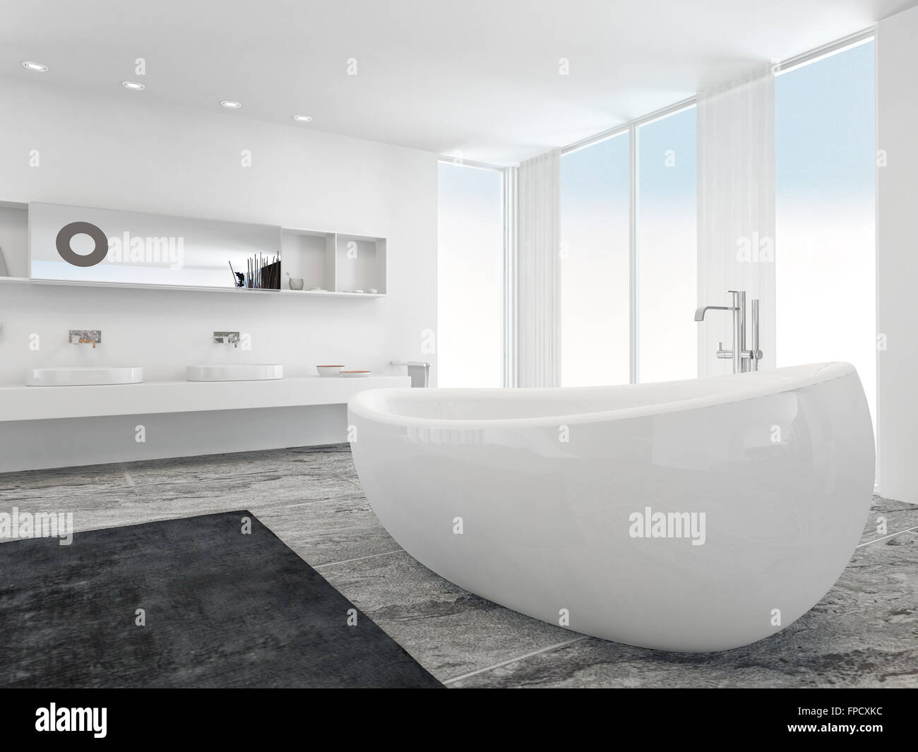 Very Spacious Bright Modern Bathroom Interior With Floor To