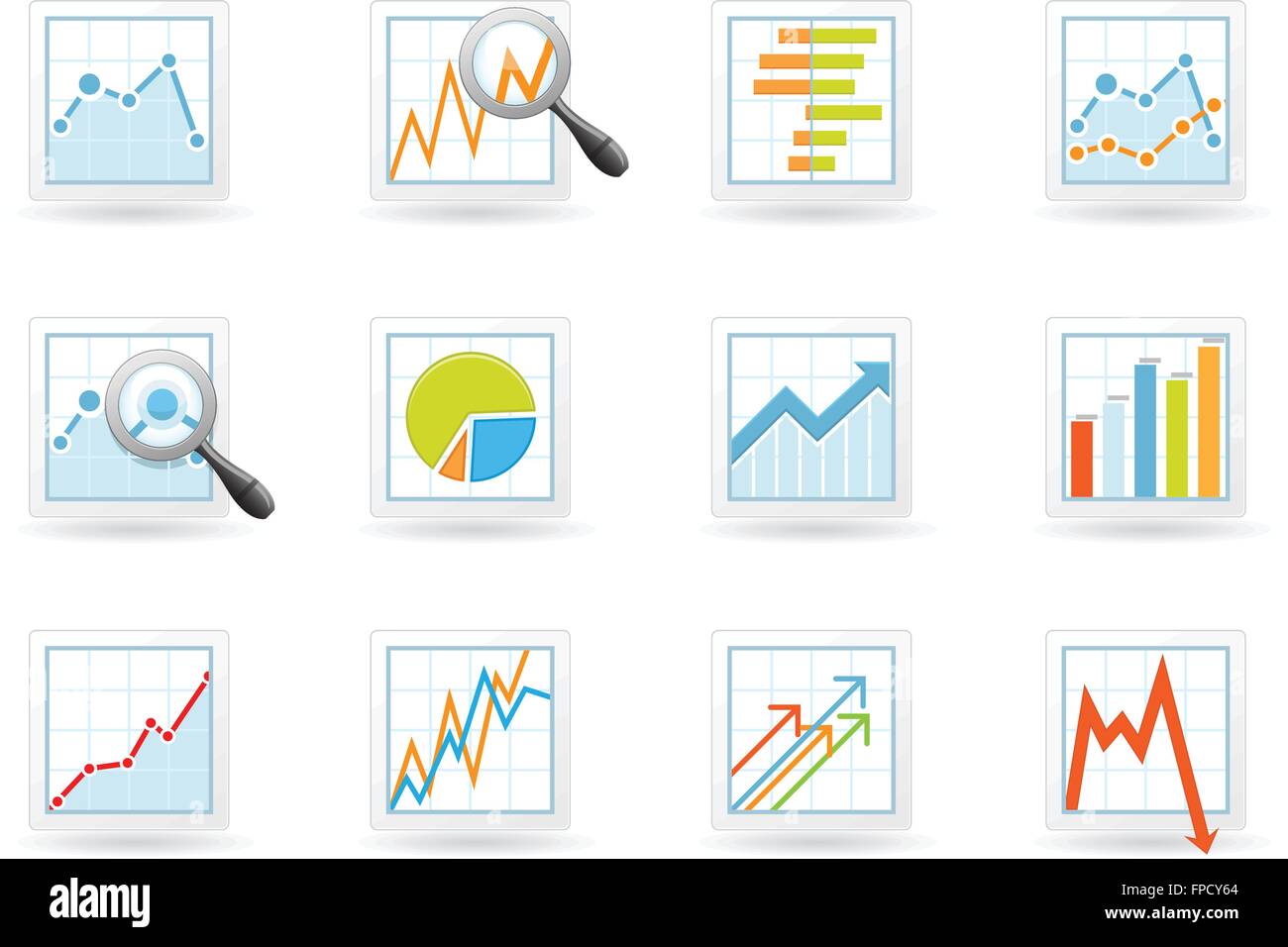 Statistics and analytics icons with charts and diagrams Stock Vector ...