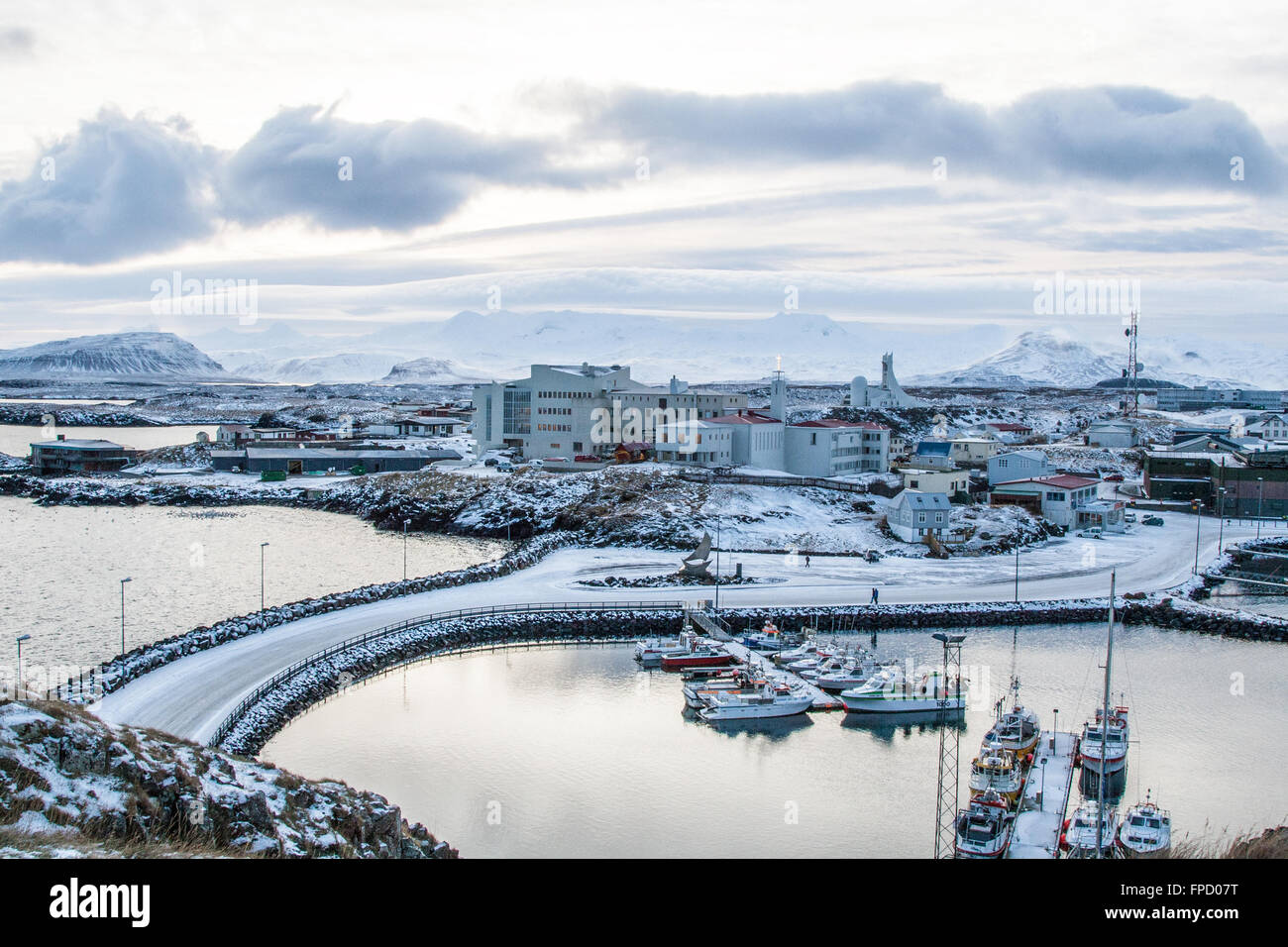 Morning view of Stykkisholmur town, western Iceland Stock Photo