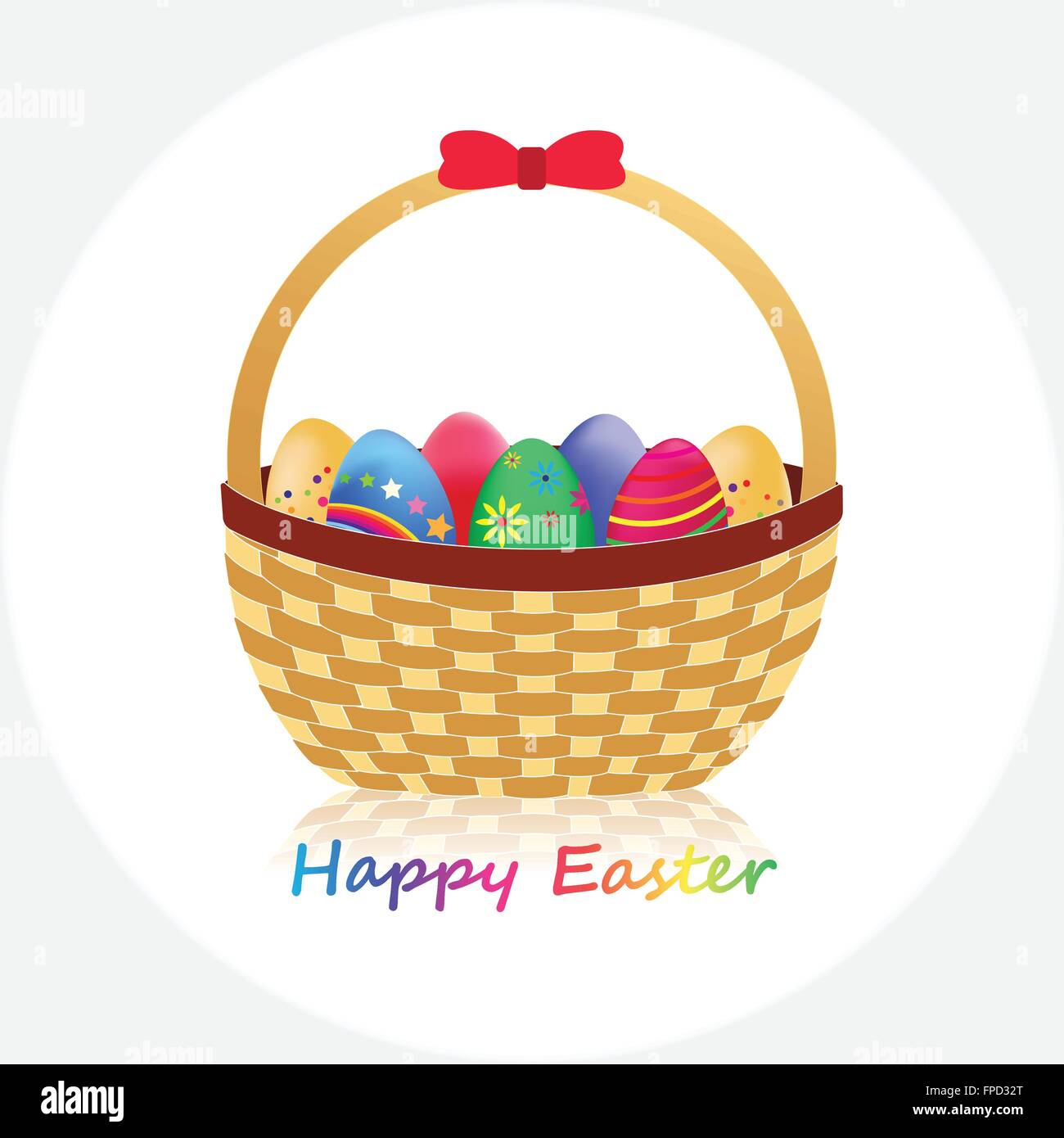 Wicker Basket with Easter Eggs isolated on White background. Vector ...