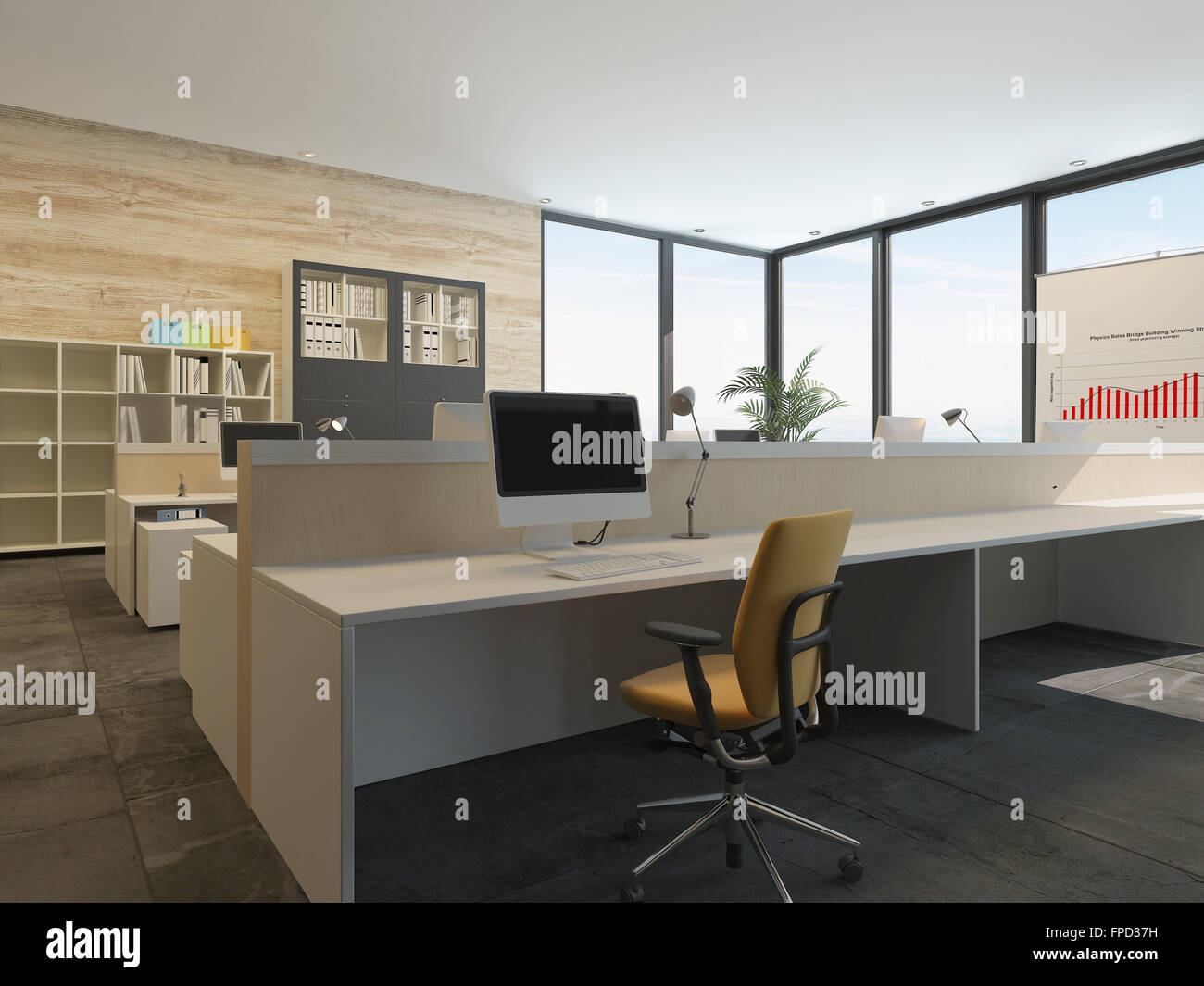 Modern Office Interior With Multiple Open Plan Work Stations At