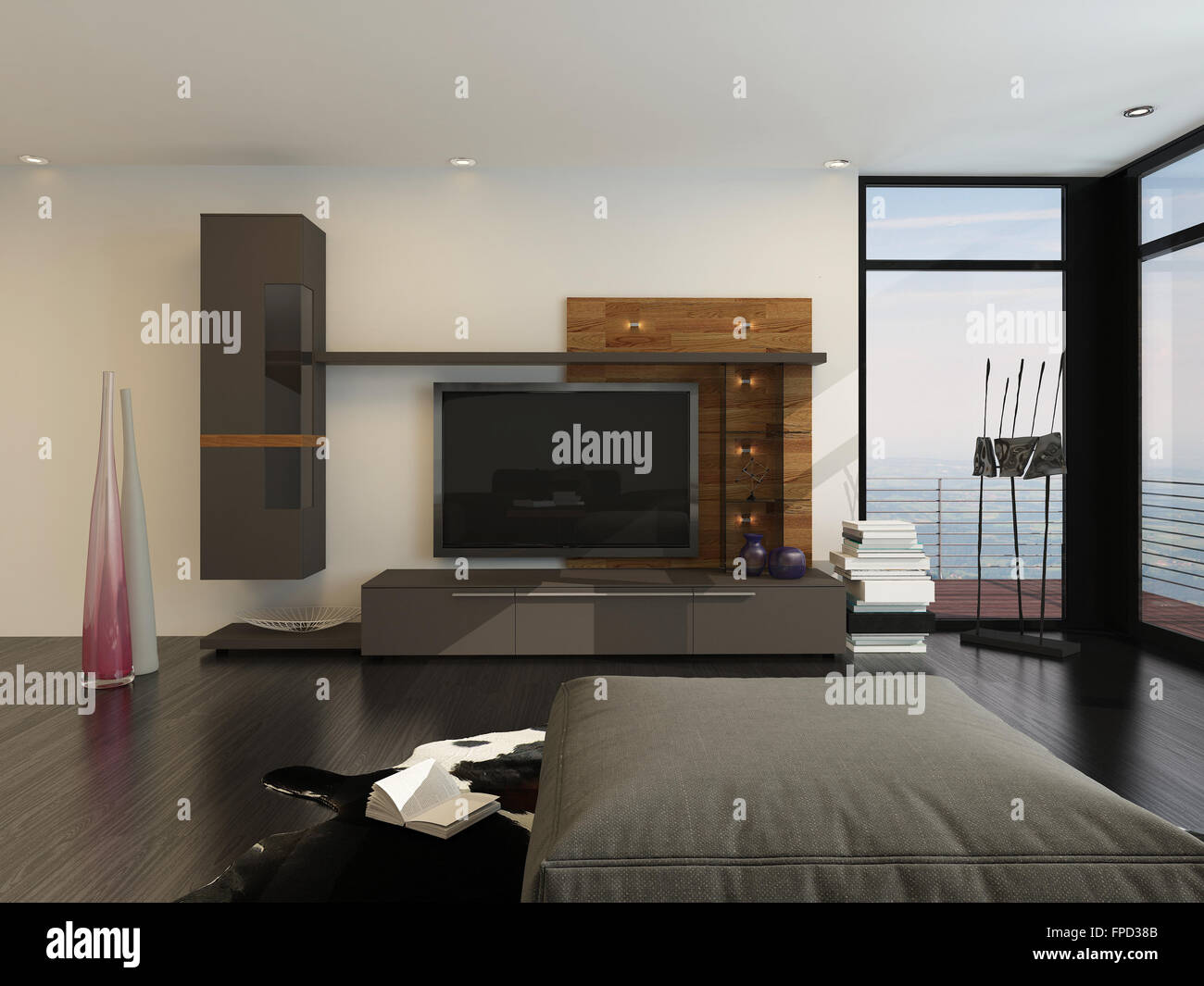 Entertainment Room Interior With A Large Flat Screen Tv And