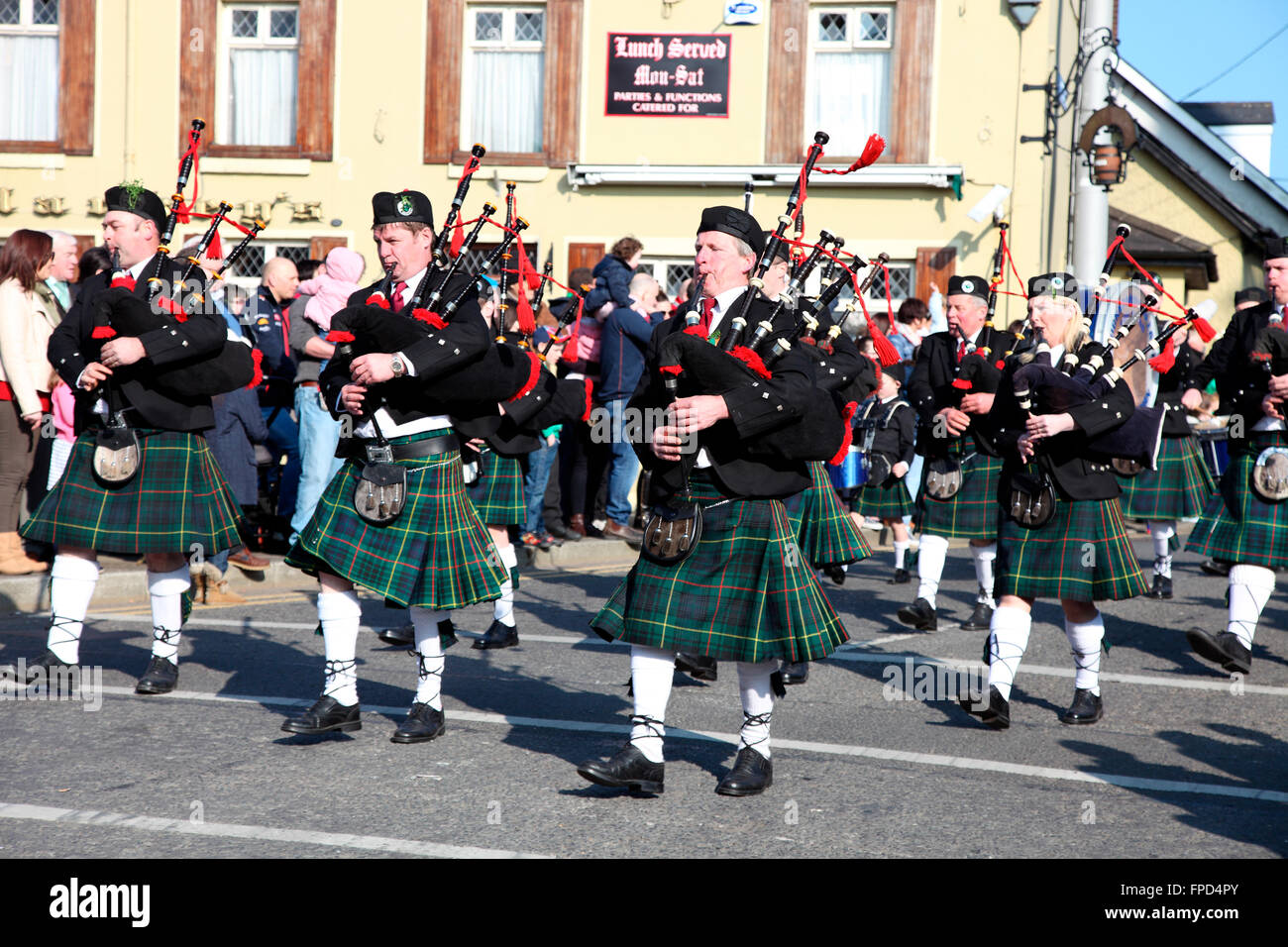 Pipe Band in Carrickmacross St Patricks Day Parade Stock Photo