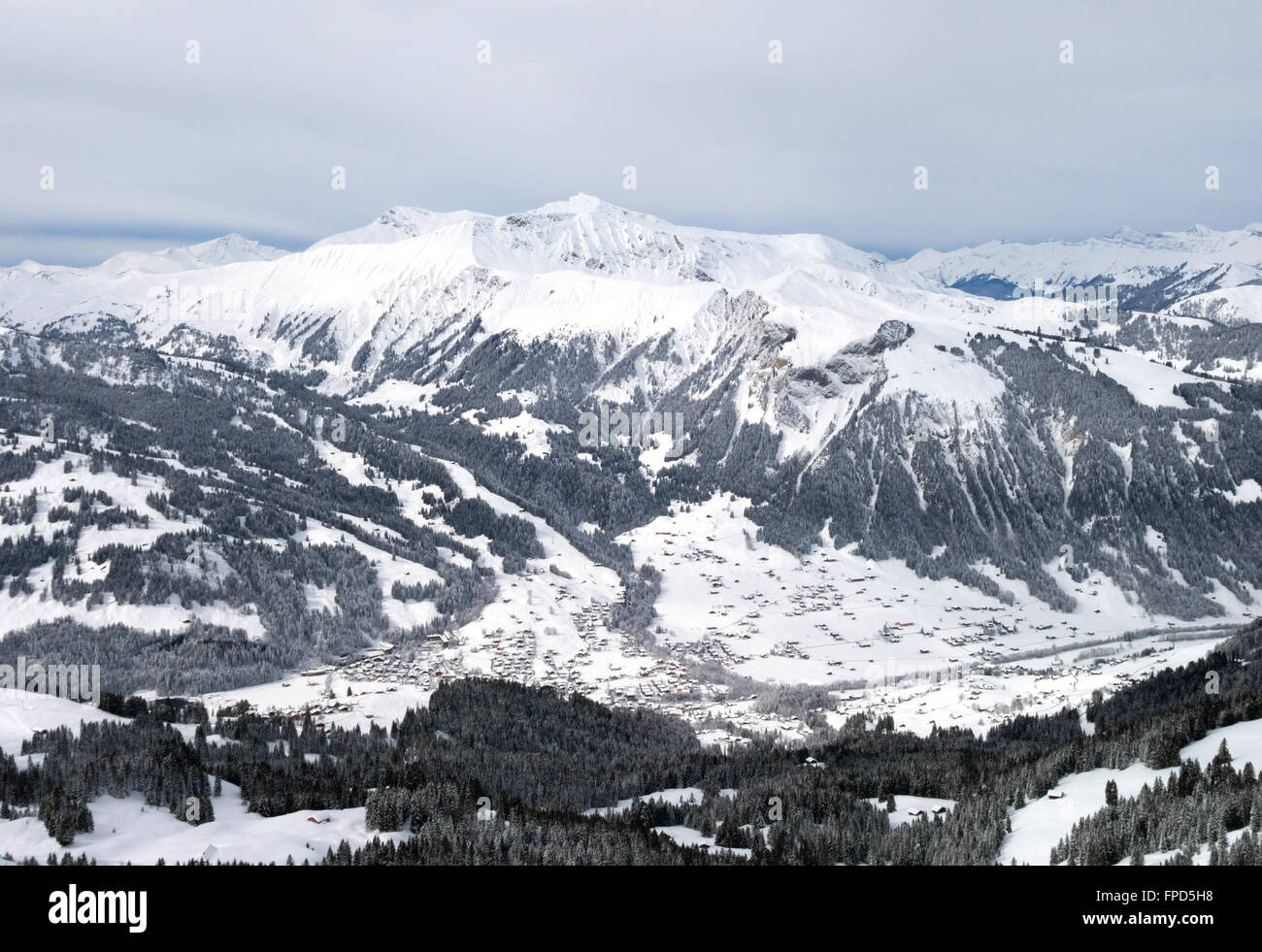Alpine landscape; Swiss Alps landscape in winter at Lenk, Canton of