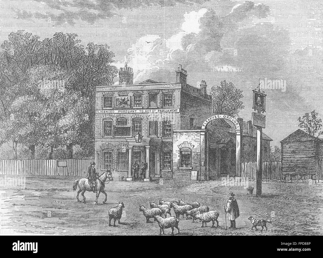 LONDON: Tottenham: Bell pub, Edmonton, antique print 1880 Stock Photo