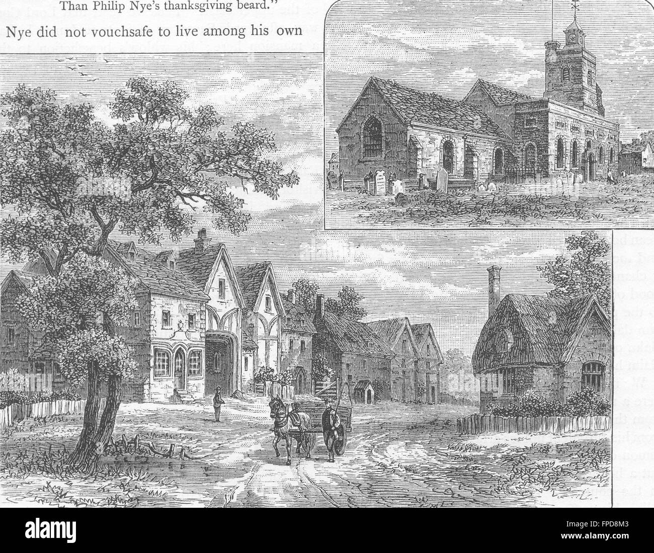 ACTON: Acton Church and Acton town c1800, antique print 1888 Stock Photo