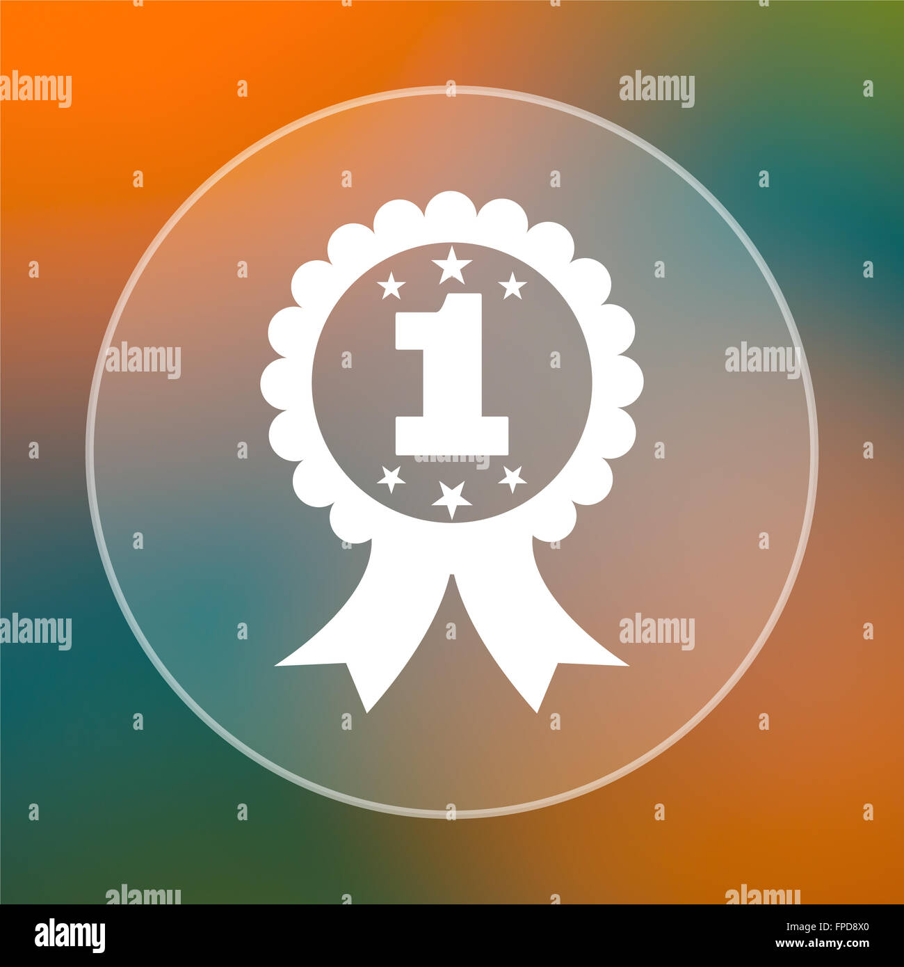 First prize ribbon icon. Internet button on colored background Stock ...