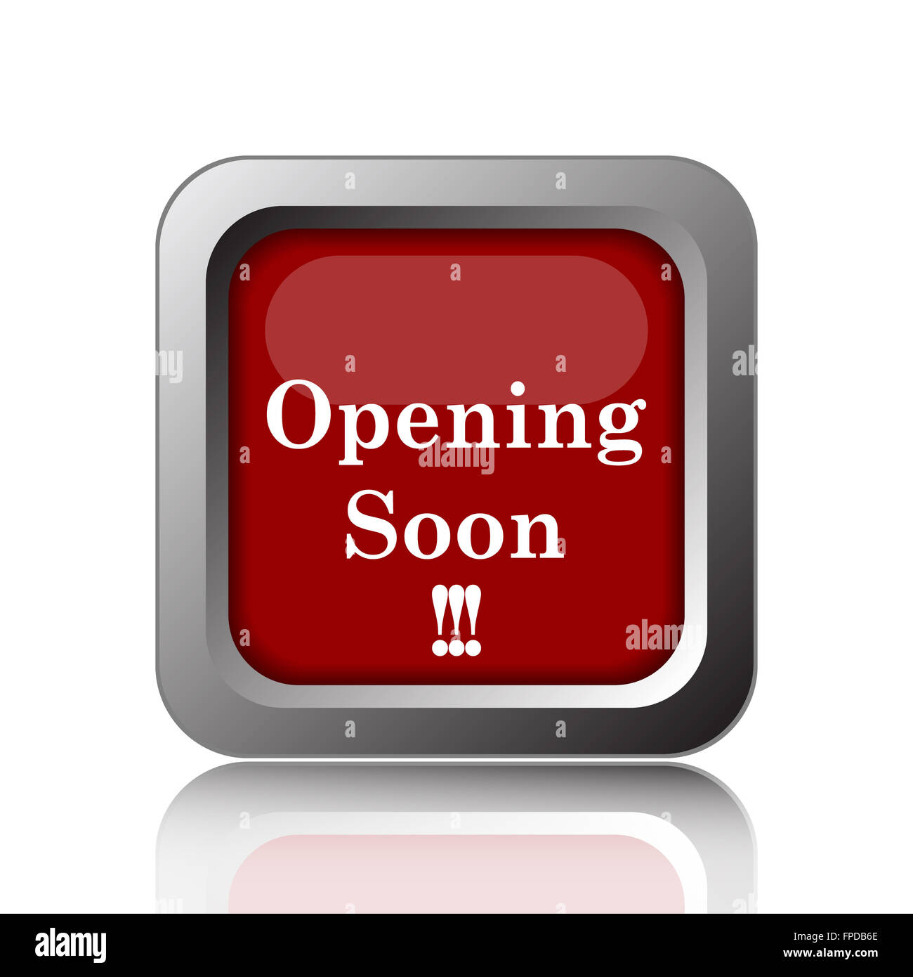 Opening soon icon. Internet button on white background Stock Photo - Alamy