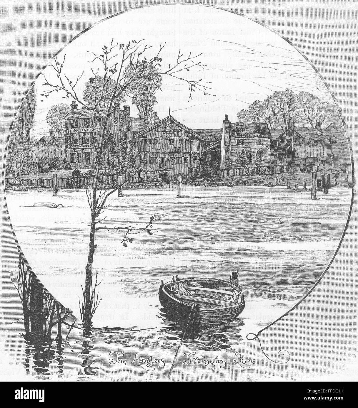 TEDDINGTON AND BUSHEY PARK: The Anglers, Teddington Ferry, antique print 1888 Stock Photo