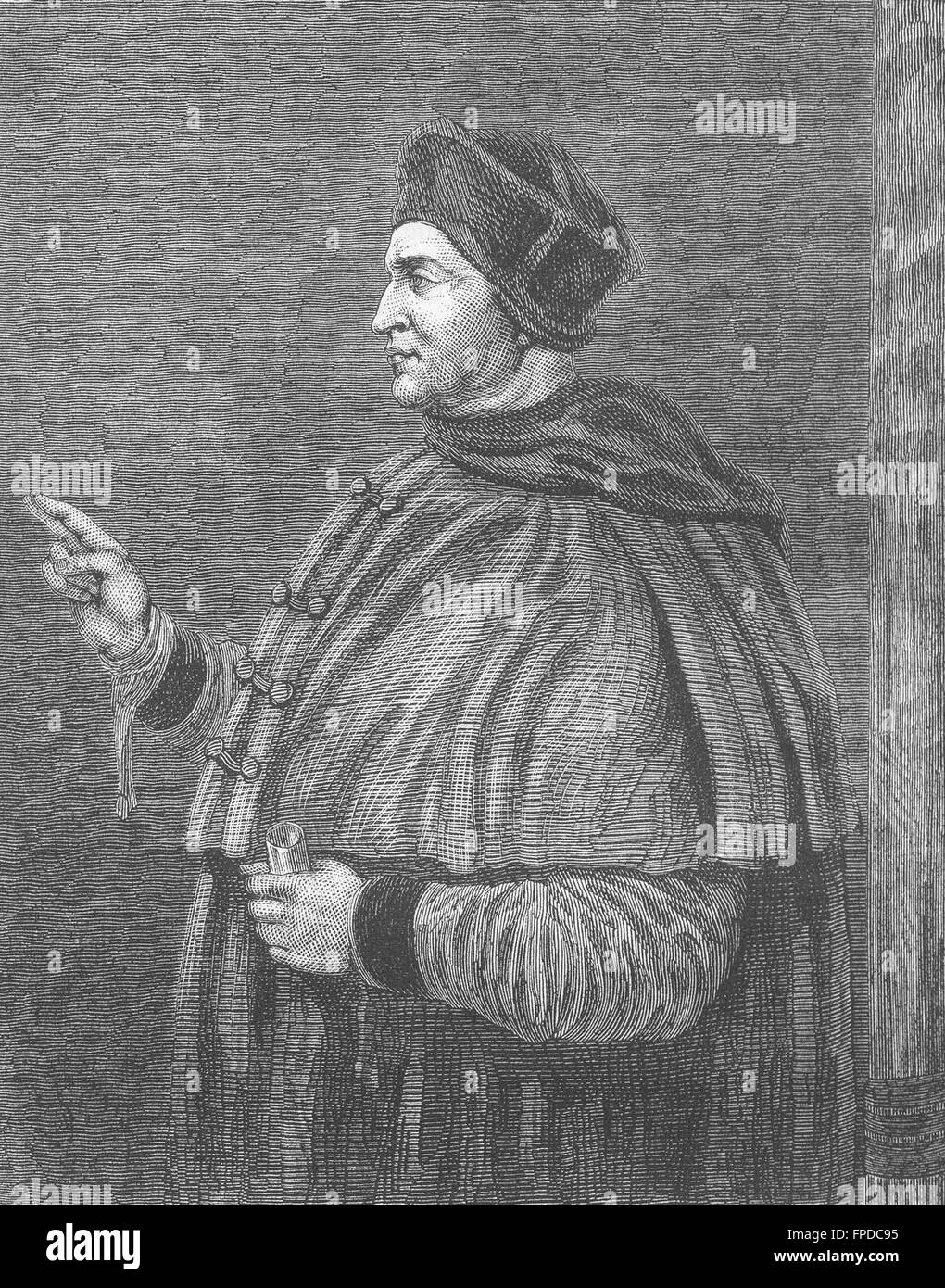 HAMPTON COURT PALACE Cardinal Wolsey (After Holbein), antique print