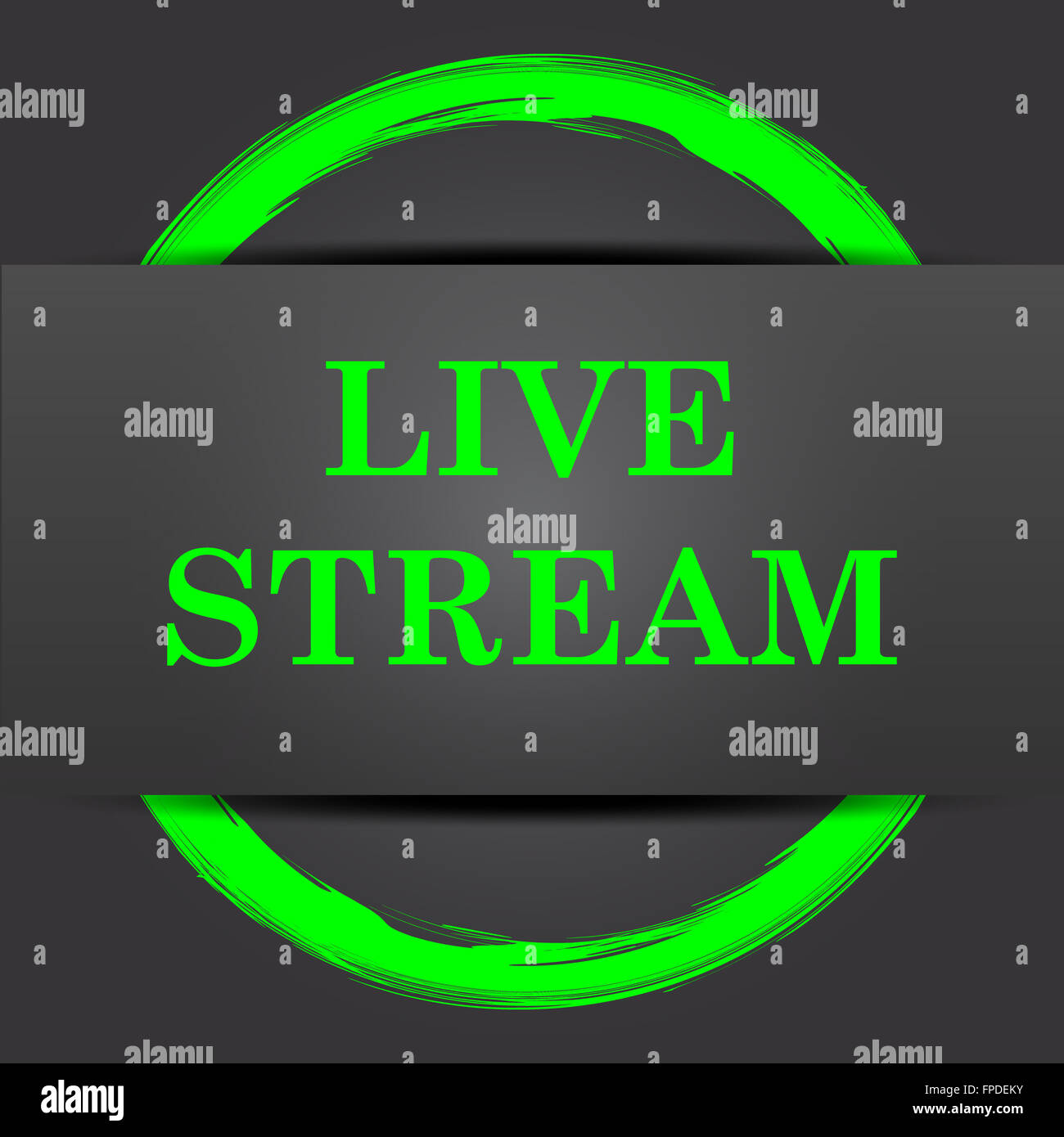 Live stream icon. Internet button with green on grey background. Stock Photo